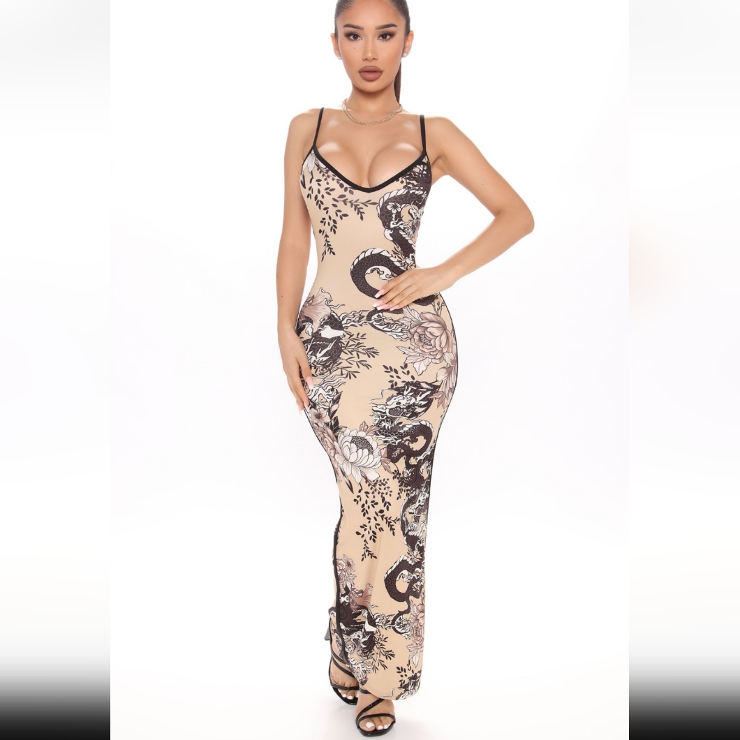 Taupe/Combo Dragon Print Maxi Dress Fashion Nova